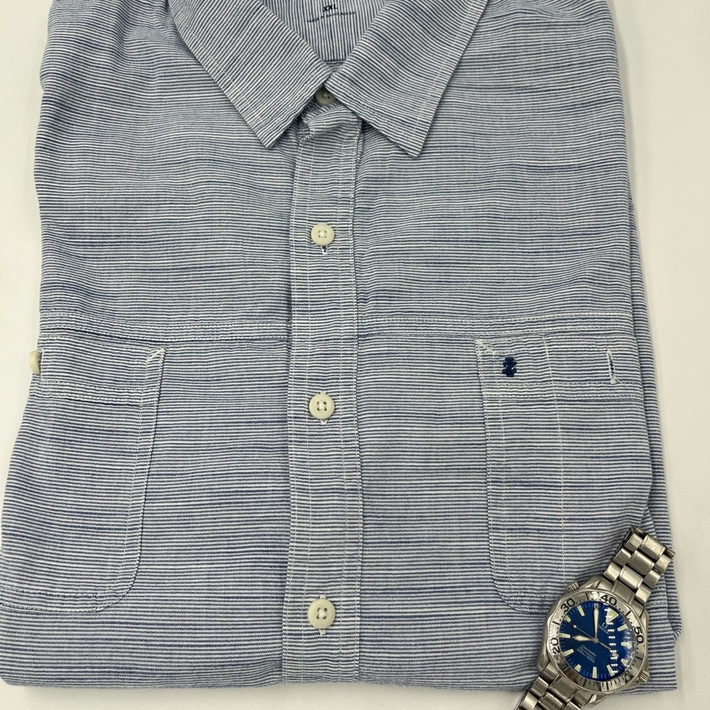 Izod Men's Light Blue Striped Button Down Shirt